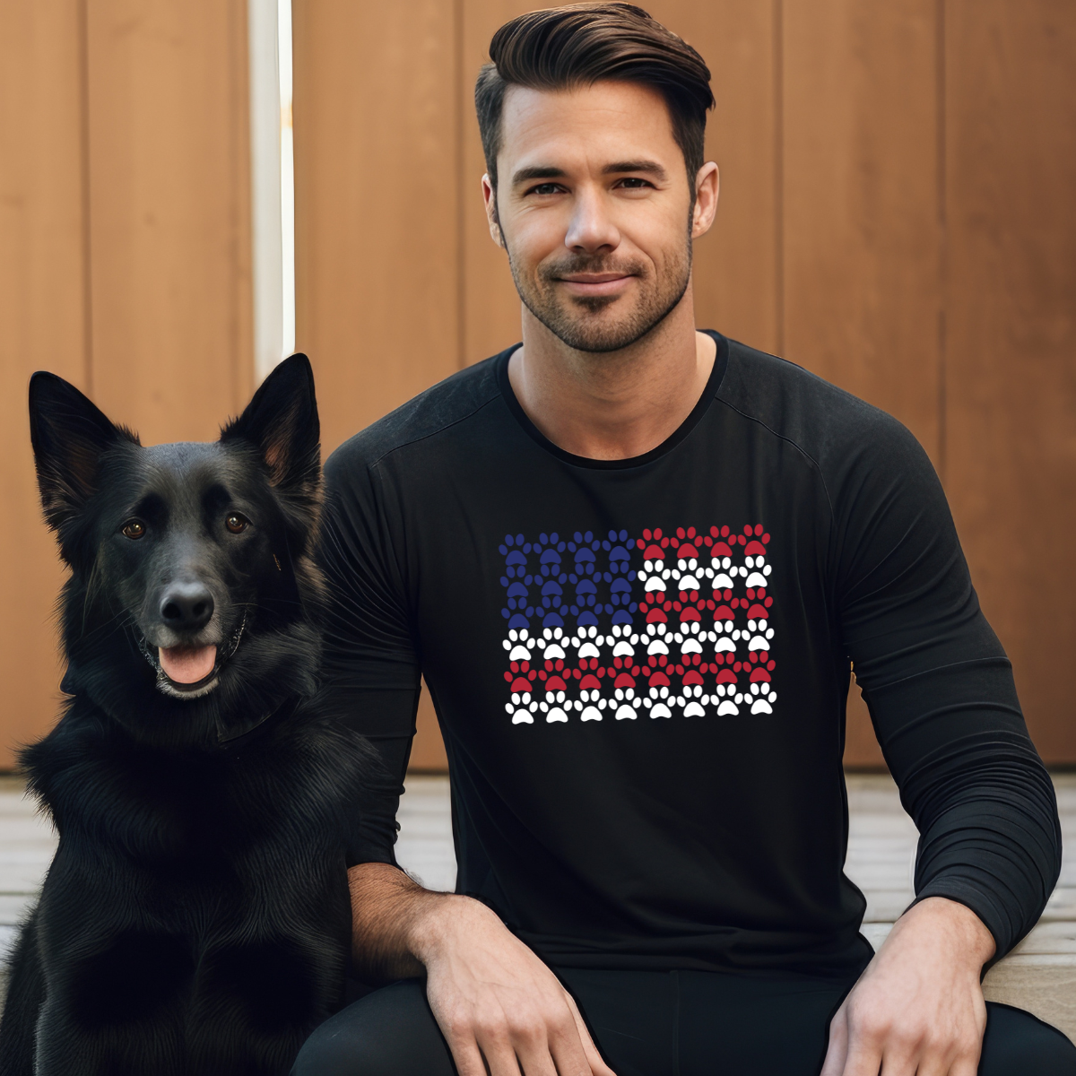 Pawprint American Flag Long Sleeve T-Shirt