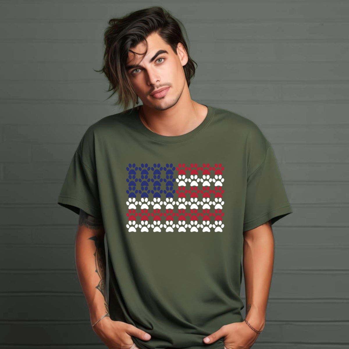 Pawprint American Flag Men's T-Shirt