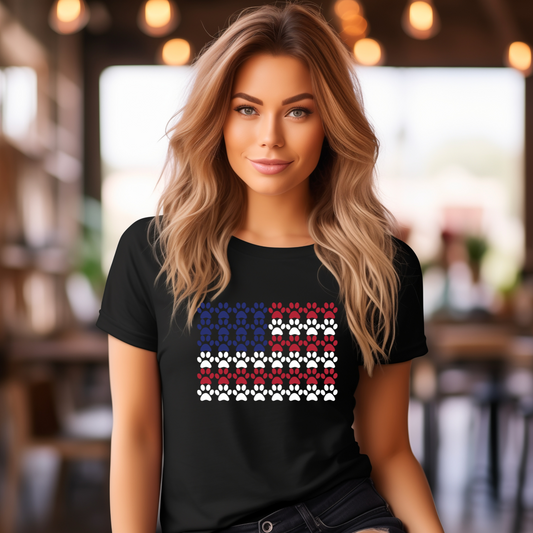 Pawprint American Flag Women's Fitted Tee