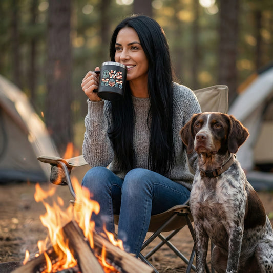 Retro Red White & Blue Dog Mom Camping Cup