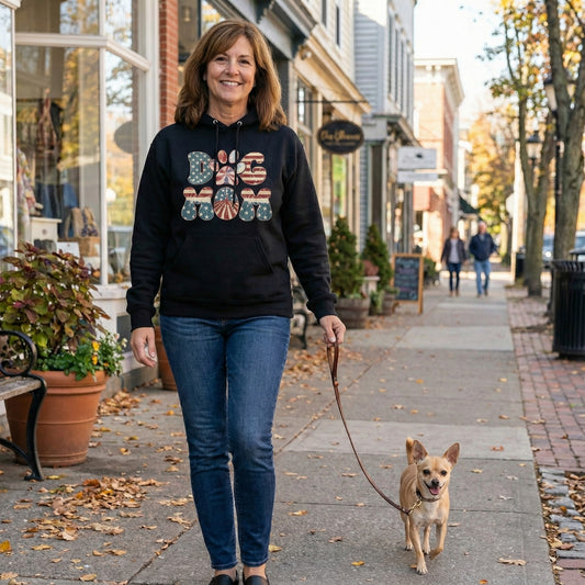 Retro Red White & Blue Dog Mom Hoodie
