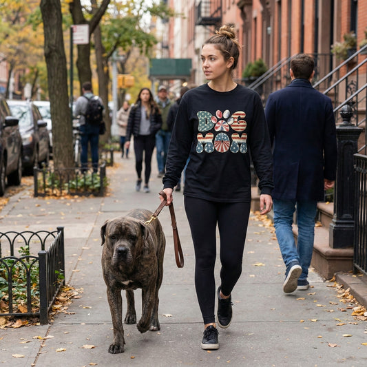 Retro Red White & Blue Dog Mom Long Sleeve T-Shirt