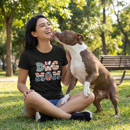 Retro Red White & Blue Dog Mom T-Shirt